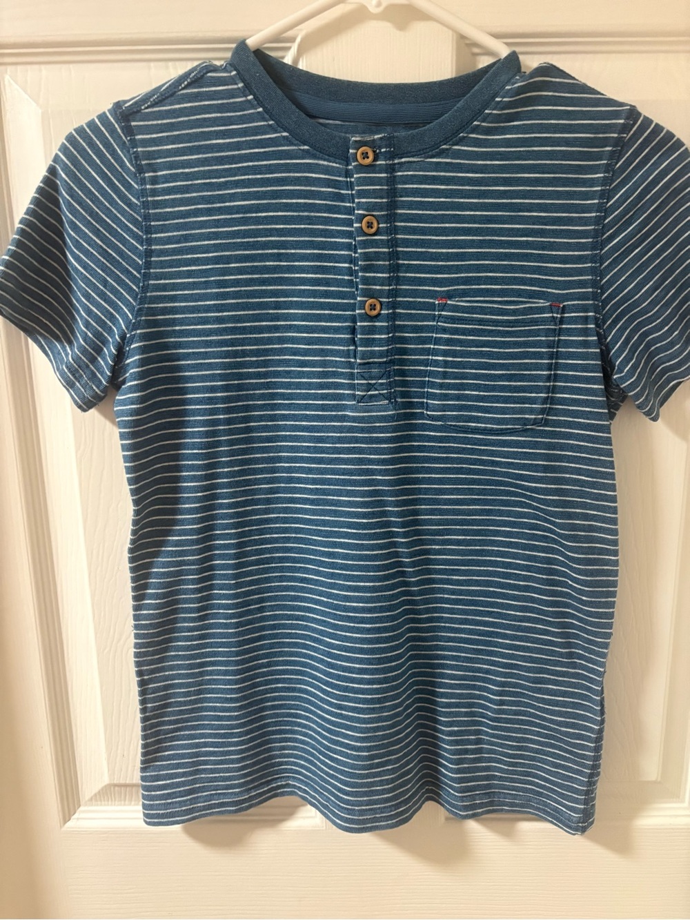 Boden 9-10Y Blue Striped Short-Sleeve Henley Tee